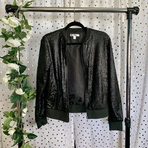 Black Sequin Bomber Jacket